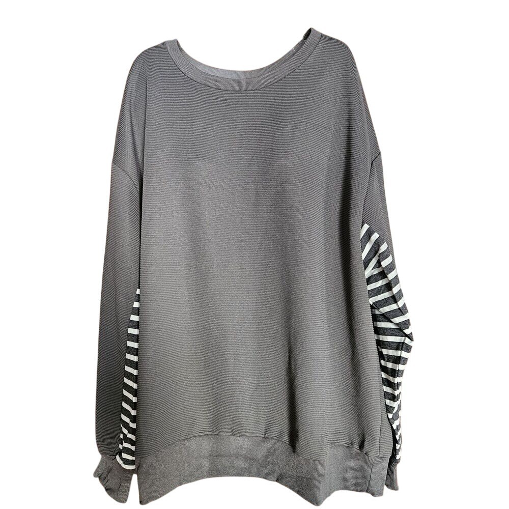 AlvaQ Women's XL Oversized Gray Sweatshirt Striped Colorblock New